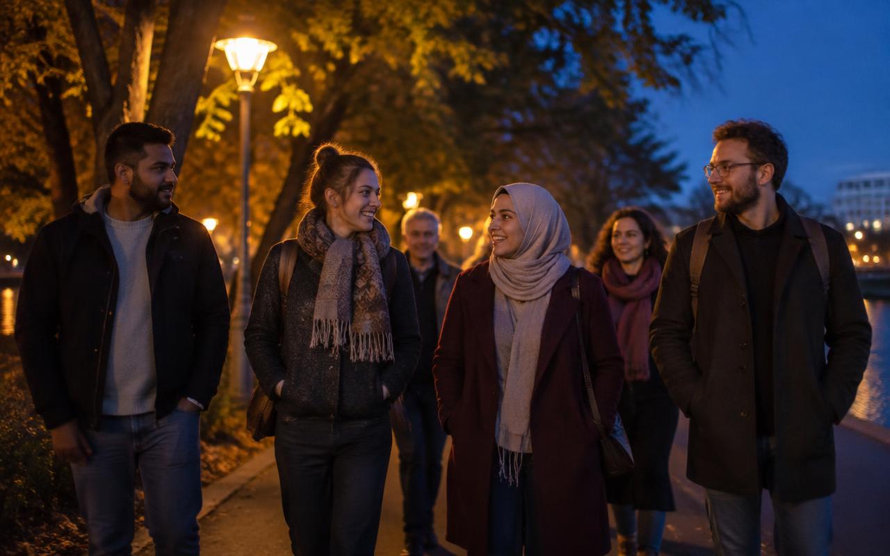 Gemeinschaft unterwegs am Abend