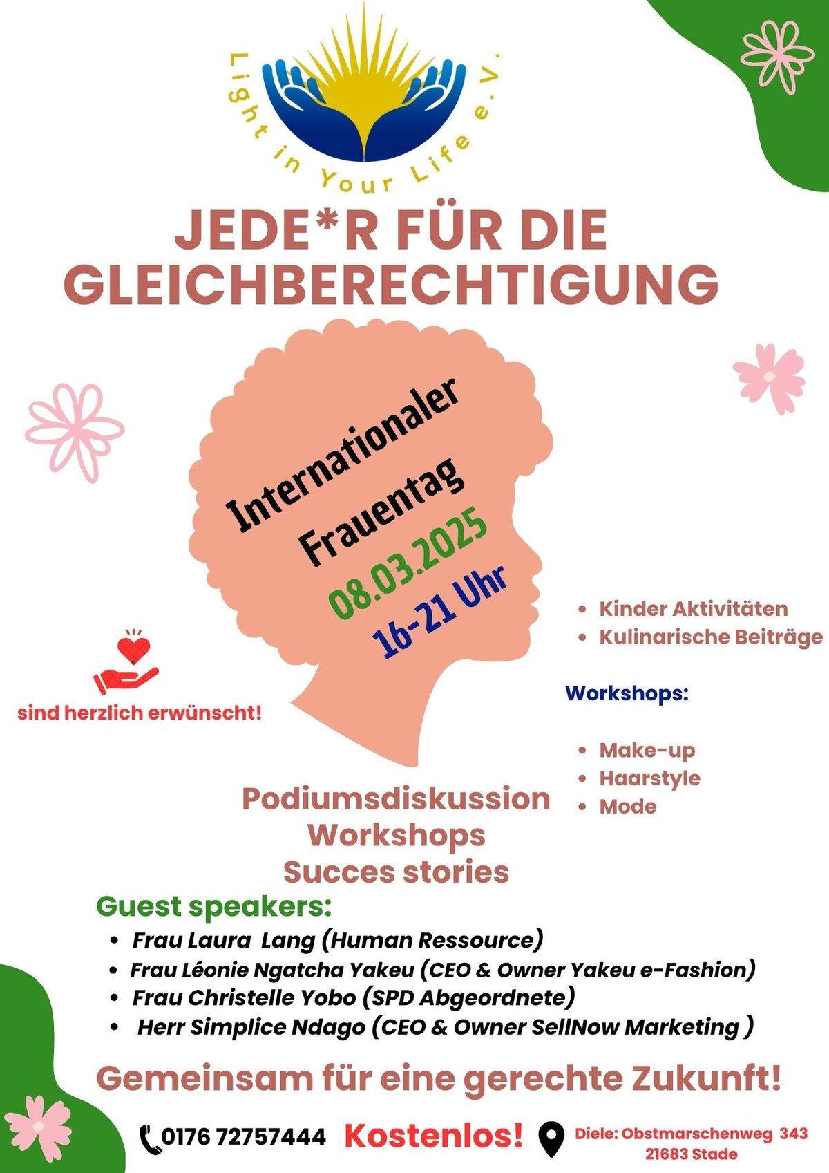 Flyer „Jede*r für die Gleichberechtigung“ – Internationaler Frauentag am 08.03.2025 in Stade